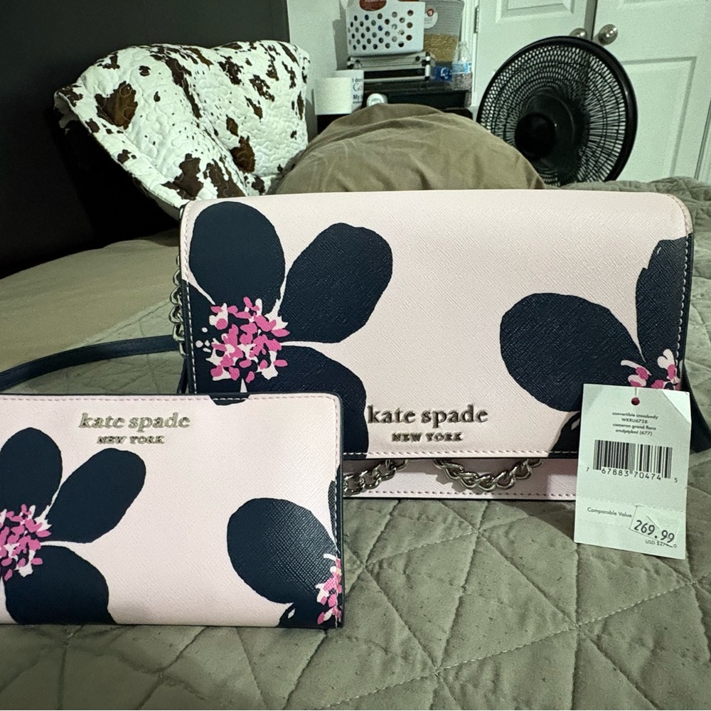 Kate Spade Pink and Navy Floral Crossbody Bag